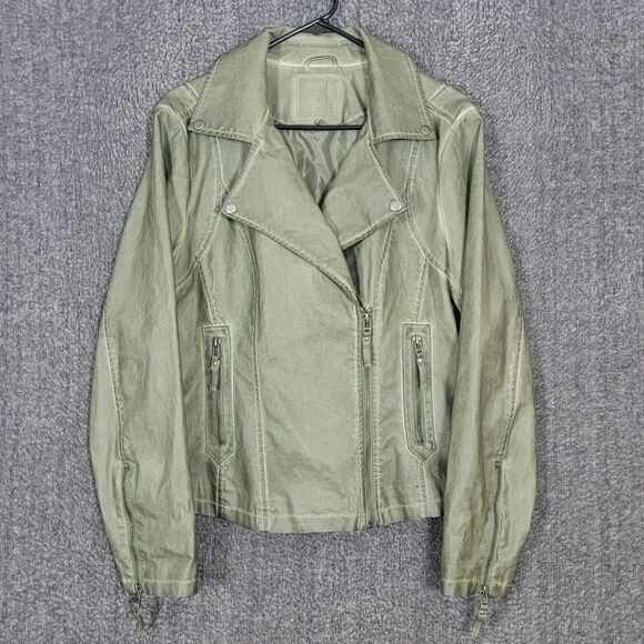 Max Studio Jackets & Blazers - Max Studio Jacket Womens Large Sage Olive Green Vegan Faux Leather Moto Crop